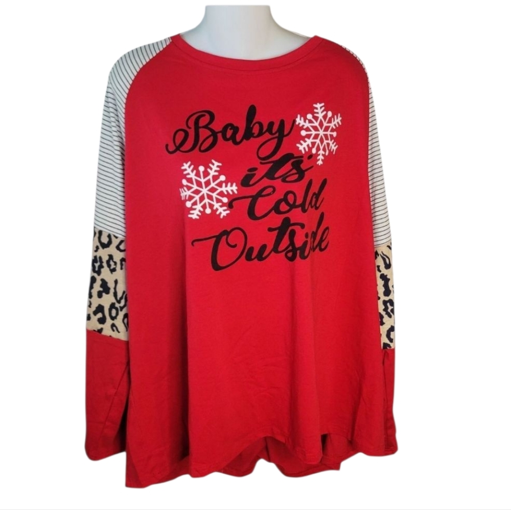 Baby It"s Cold Outside Red Long Sleeve T-Shirt with Snowflake Design - NWOT